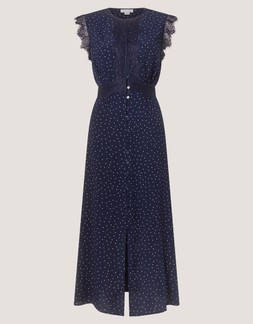 Cleo Lace Polka Dot Midi Dress Blue