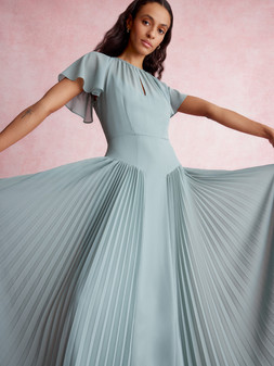Madison Flutter Sleeve Pleated Bridesmaid Dress Green