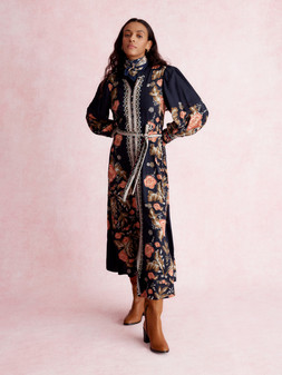 Rosalie Blouson Floral Print Midi Dress Blue
