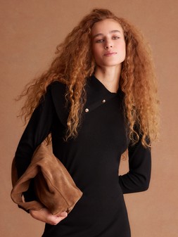 Cate Button Collar Midi Jumper Dress Black