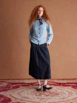 Kat Floral Cable Knit Cardigan Blue