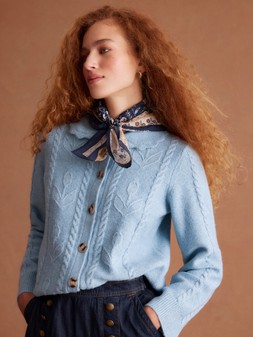 Kat Floral Cable Knit Cardigan Blue