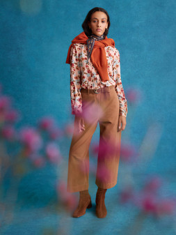Olive Floral Print Blouse Ivory