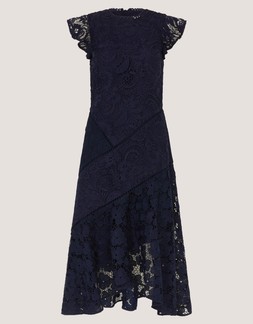 Harper Square Neck Lace Midi Dress Blue