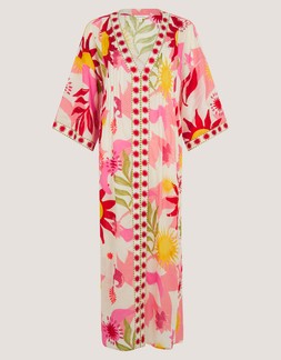 Anissa Sun Print Midi Kaftan Ivory