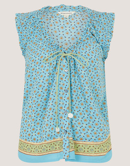 Millie Print Frill Top Blue