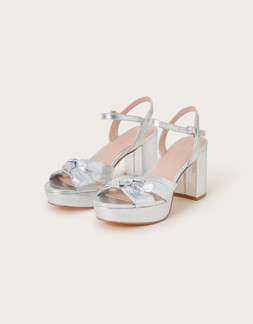 Twist Knot Platform Heels Silver