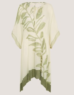 Lillie Leaf Print Fringe Mini Kaftan