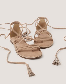 Gia Tassel Strap Suede Sandals Natural