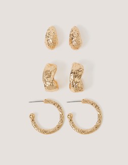 3-Pack Textured Hoop Earrings