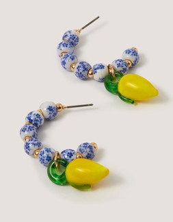 Lemon Charm Bead Hoop Earrings