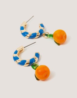 Orange Charm Hoop Earrings