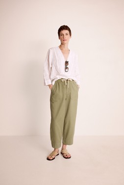 Jayla V-Neck Lace Linen Blouse White