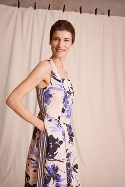 Nicolette Floral Linen Blend Midi Dress Blue