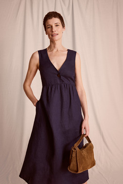 Posey Sleeveless Linen Midi Dress Blue