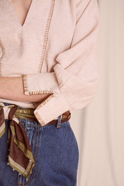 Frida Stripe Linen-Blend Top Natural