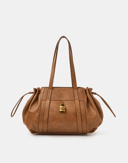 Padlock Ruched Shoulder Bag Tan