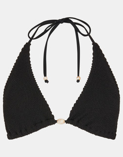 Crinkle Textured Triangle Bikini Top Black