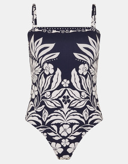 Floral Print Bandeau Swimsuit Blue