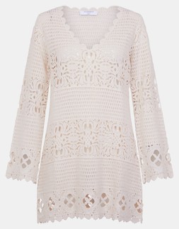 Crochet Tie Front Kaftan Natural
