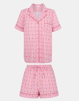 Heart Print Cotton Shorts Pyjama Set Pink