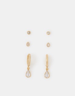 3-Pack 14ct Gold-Plated Pear Stud & Hoop Earrings