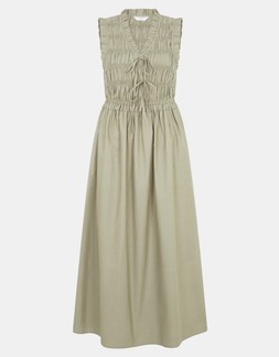 Tie Front Smocked Midi Dress Green