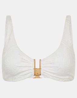 Tropical Jacquard Bikini Top White