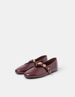 Flower Mary Jane Ballet Flats Red