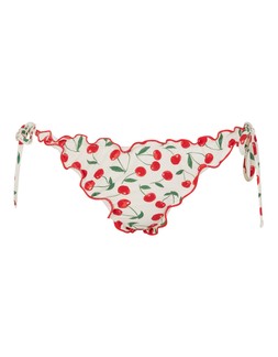 Cherry Print Ruffle Bikini Bottoms Ivory
