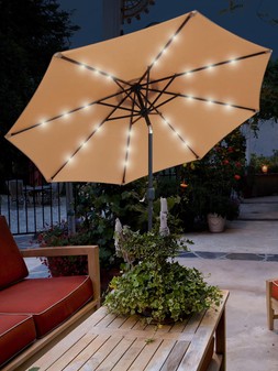 GlamHaus Solar LED Tilting Khaki Sand Garden Parasol Umbrella 2.7M €164.99 at Very.ie