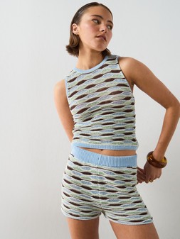 Mango Wavy Stripe Knit Top €38, Knit Shorts -Sky Blue €38 at Very.ie