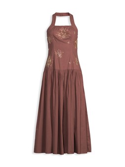 Michelle Keegan Dropped Hem Maxi Dress with Embroirdery Details - Brown €80 at Very.ie
