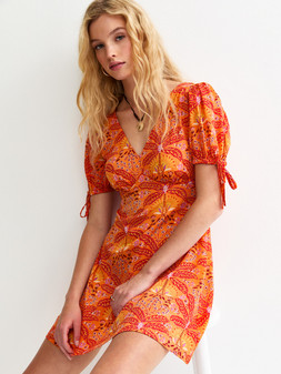 New Look Patterned Tie Sleeve Mini Dress - Orange €32 at Very.ie