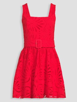 The Very Collection Broderie Belted Square Neck Mini Dress - Red €55 at Very.ie