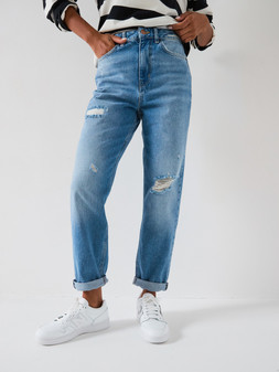 The Very Collection High Waist Rip And Repair Mom Jeans - Mid Wash €35 at Very.ie
