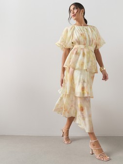 The Very Collection Short Sleeve Waist Detail Tiered Midi Dress - Print €75 at Very.ie