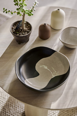 The Very Collection Coffee Table €329, Crackle Glaze Bowl €47.99, Bud Vases (Set of 3) €32.99, Nesting Bowls (Set of 2) €67.99 at Very.ie