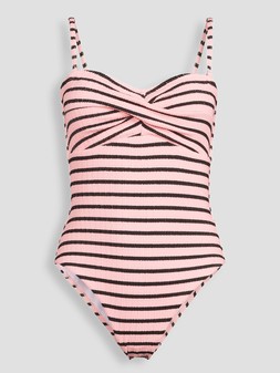 The Very Collection Twist Stripe Crinkle Bandeau Swimsuit - Pink €38 at Very.ie
