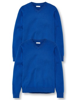 The Very Collection Unisex 2 Pack V-Neck School Jumper - Royal Blue €15 at Very.ie