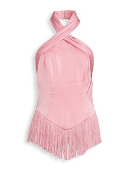 Michelle Keegan Feather Hem Halter Top - Peach - £40