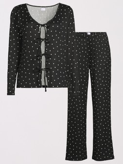 The Very Collection Polka Dot Tie Front Jersey Top And Wide Leg Bottom Pj Set £25