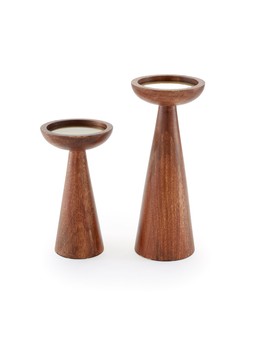 W7C02 The Very Collection Set of 2 Wooden Pillar Candle Holders £28