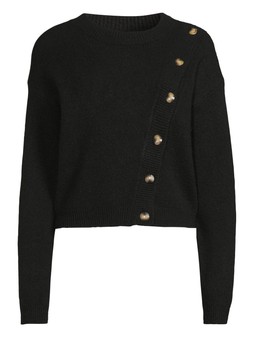 WIPMC The Very Collection Crew Neck Button Detail Knitted Jumper - Black £28