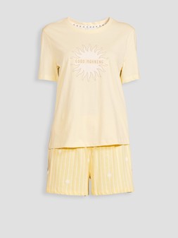 WOK7C The Very Collection Short Sleeve Sun Print Tshirt And Stripe Pyjama Set £12