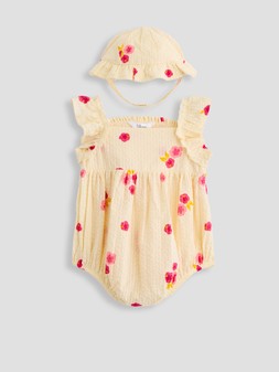 WRLGB The Very Collection Baby Girl Floral Print Angel Sleeve Romper And Hat Set from £18