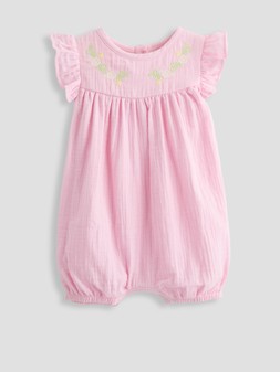 WS91L The Very Collection Baby Girl Cheesecloth Romper With Embroidery from £16
