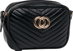 Deichmann Black Ring Detail Quilted Cross Body Bag