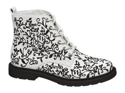 White and black embroidered boots