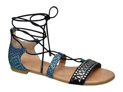 Blue studded wrap-around sandals